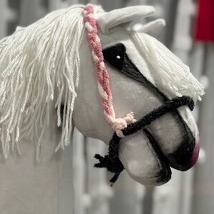 White Plush Horse Head with Pink and Black Accents